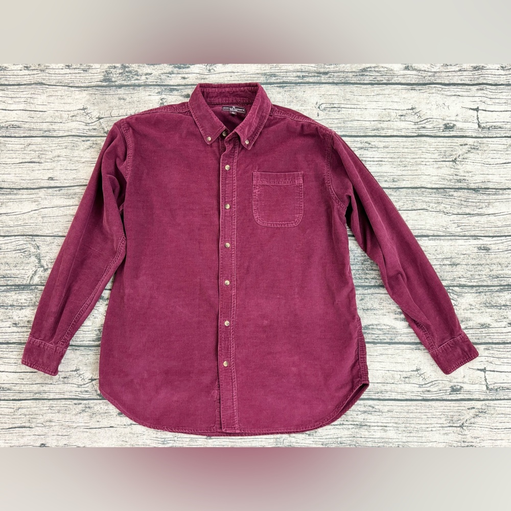 Steve & Barry's Men's Burgundy Corduroy Long Sleeve Button Shirt, Size Large